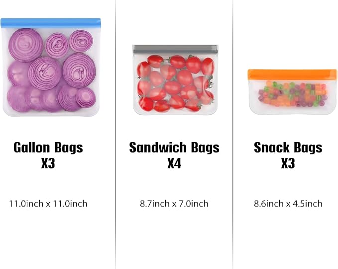 Lerine 28 Pack Reusable Freezer Bags Dishwasher Safe, Food Storage Bags | BPA-Free, Food-Grade Material, Leakproof, Extra Thick, Double-Seal, for Marinating Meats, Lunch, Sandwich, Snack, Travel