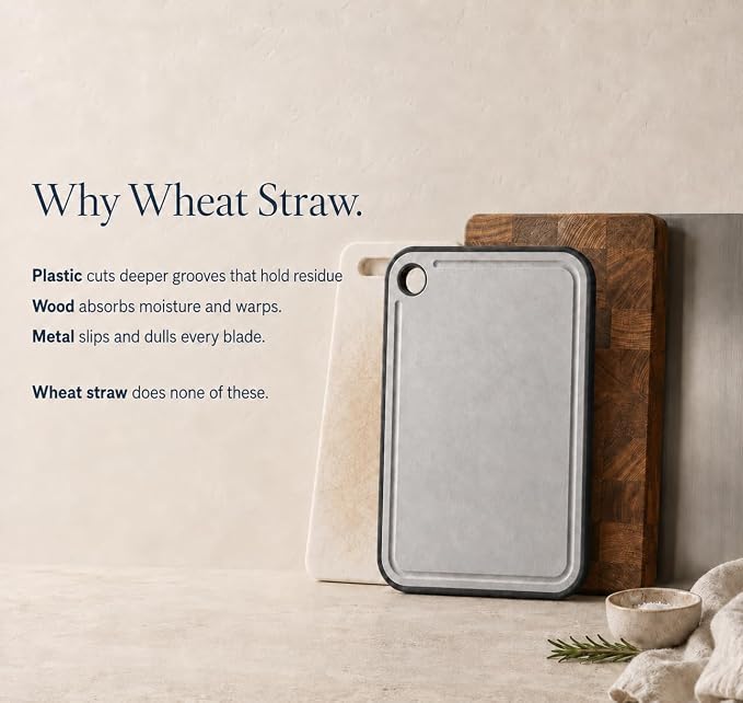 Oslo Non Toxic Food Grade Wheat Straw Cutting Board, BPA Free, Formaldehyde Free, Dishwasher Safe, Non Slip With Juice Groove, Gentle On Knives, 15 x11
