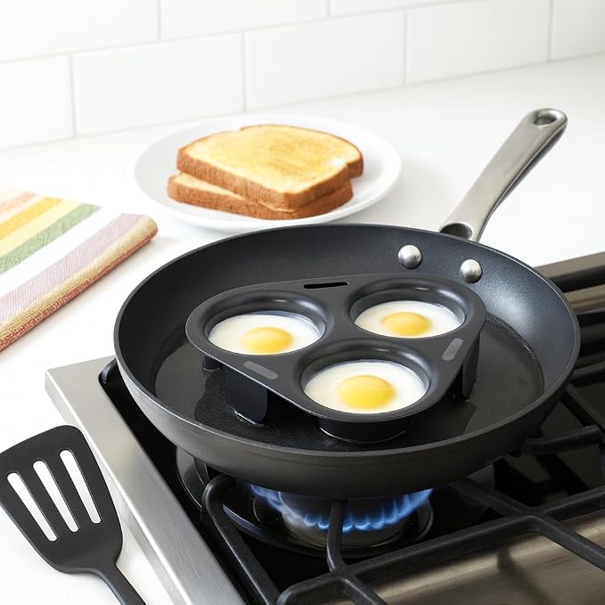 HIC Kitchen Non-Stick 3-Egg Poacher Insert, PFOA and BPA Free, Fits 8-Inch and Larger Pans