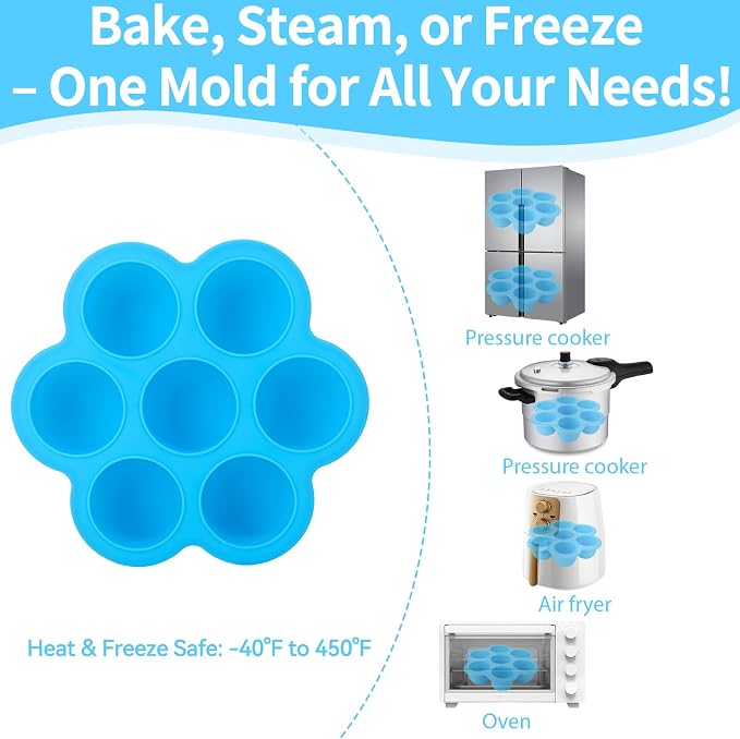 2 Pack Silicone Egg Bite Molds, Reusable Egg Bites Silicone Mold with Lid Fit Instant Pot 5,6,8 qt Pressure Cooker & Air Fryer, Alternative to Sous Vide Bite Maker for Cooking Food Freezer Storage