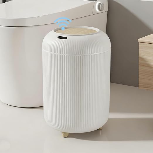 URALFA Bathroom Trah Can with Lid, Motion Sensor Trash Can Touchless | 3 Gallon Automatic Bathroom Garbage Can, Smart Trash Bin for Bedroom, Office, Restroom, Removable Legs, White and Gold