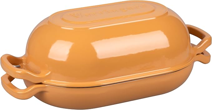 VORRINGARD Enameled Cast Iron Sourdough Bread Oven, Dutch Oven, Loaf Cast Iron Bread Pan for Homemade Bread Baking, Meatloaf Pan with Lid, 5QT, Yellow