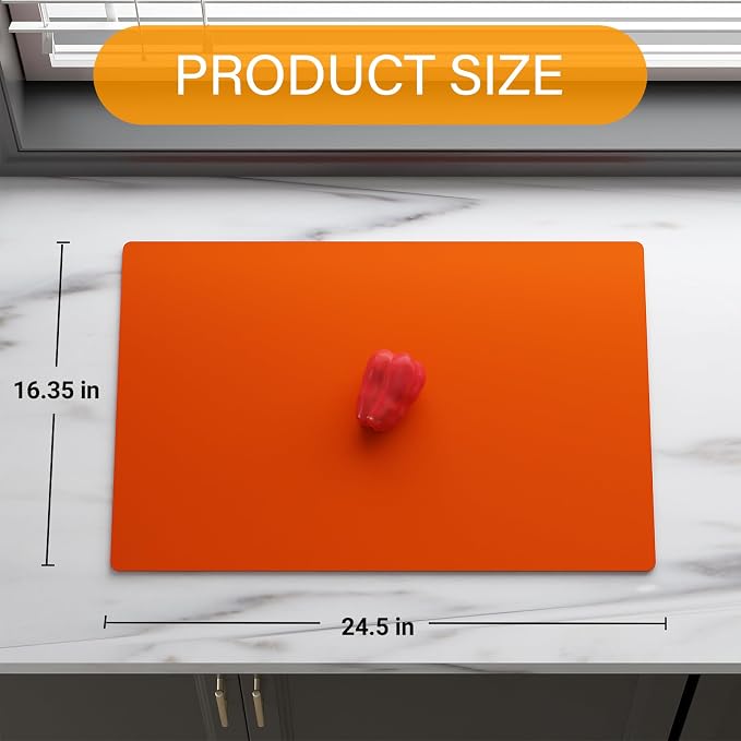 2-Pack Silicone Counter Mats 24”x16”, Orange | 1.5mm thick silicone counter protector, heat resistant & non-slip. Works for air fryer, hot pots, pans and coffee maker.
