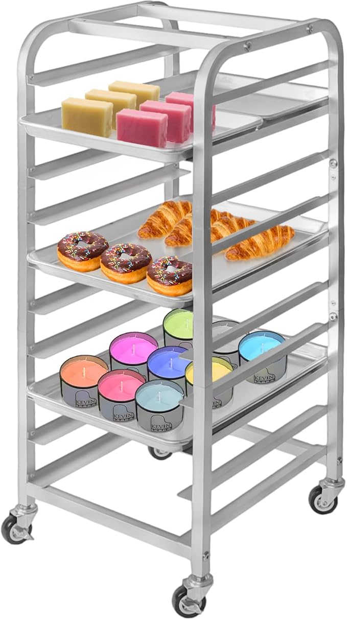 lopeztek 10-Tier Quarter & Half Sheet Pan Rack with Wheels for Home Use | 1/2 & 1/4 Sheet Pan|Baking Bread Cooling Rack|Speed Bun Pan Rack|Home Bakery Rolling Cart|Dough Proofing