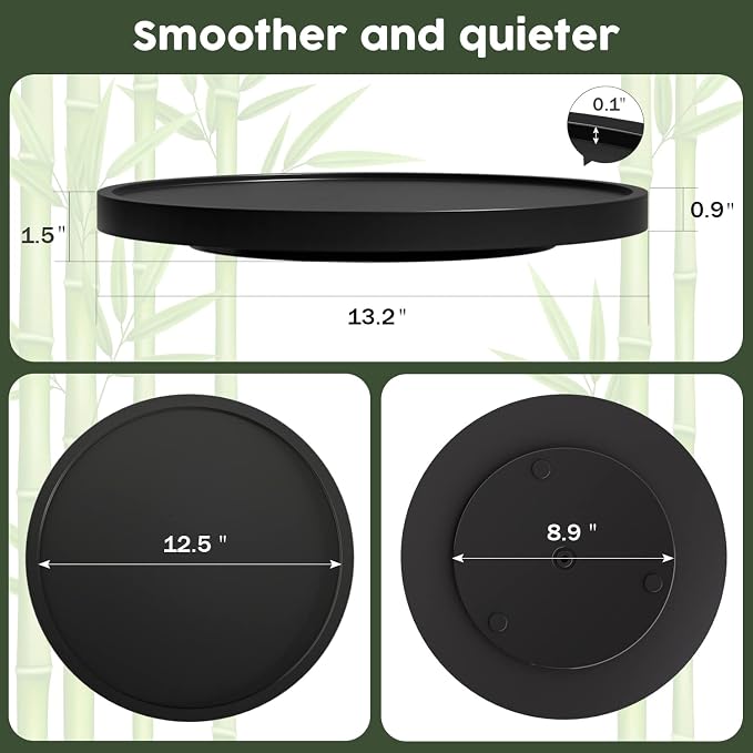 Lazy Susan Organizer, 13.2 Inch Non-Skid Bamboo Turntable | Kitchen Table Cabinets Closets and Kitchen Islands, Wood Turntable for Kitchen Countertop Organizer, Black