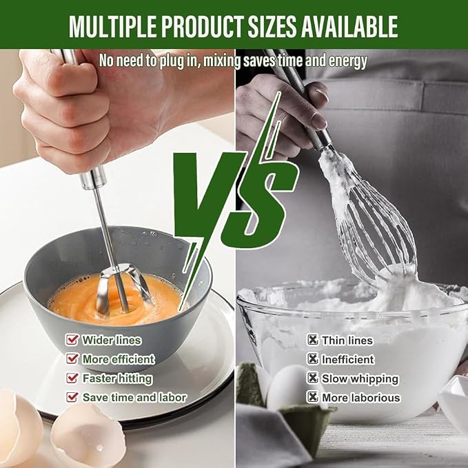Stainless Steel Semi-Automatic Whisk Wider Hand Push Rotary Whisk Versatile Hand Push Mixer Stirrer Tool Rotary Egg Beater for Cooking, Blending, Mixing, Stirring, Whipping (10in)