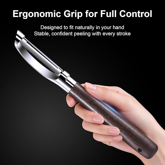 Premium Vegetable Peeler, Stainless Steel Potato Peeler with Ergonomic Wood Handle, Sharp Veggie Peeler for Potatoes, Carrots, Fruits & Cabbage, Professional Peeler for Kitchen (Y+I Set)