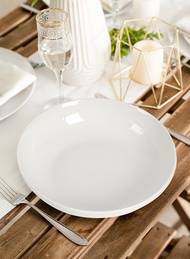 Quatish Pasta Bowls 30oz Set of 6, Salad Bowls Soup Bowl for Kitchen, Microwave & Dishwasher Safe, Large Porcelain Wide and Shallow Serving Bowl, White Dinner Plates, Dinnerware Set, Gift