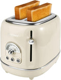 Retro Stainless Steel Toaster - 2 Slice, Extra-Wide Slot, 6 Adjustable Settings, Removable Crumb Tray, Defrost, Cancel, Reheat (Cream)