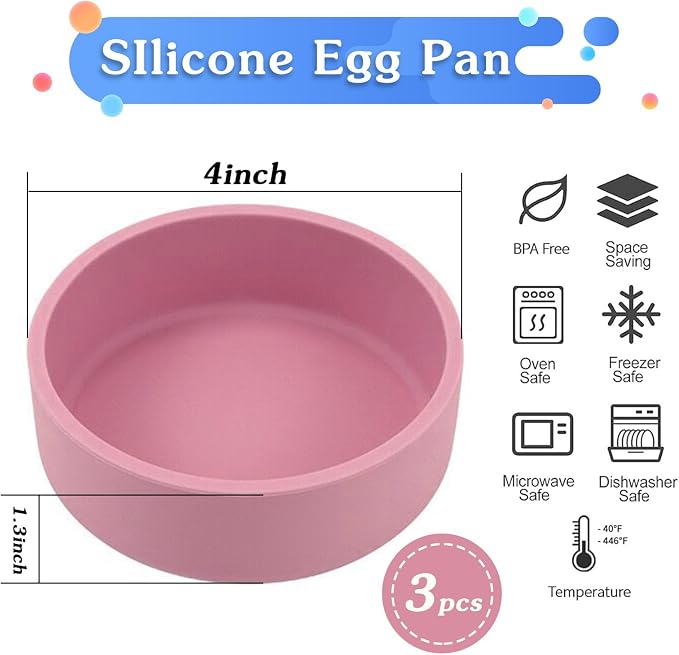3Pcs ZHYEEDAA Air Fryer Egg Mold,Silicone Egg Molds, Individual Egg Bite Maker Reusable Egg Molds, Microwave Egg Cooker, BPA Free, Dishwasher Safe (pink)