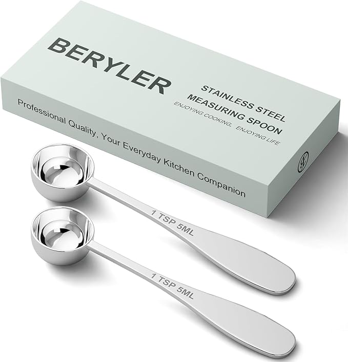 2PCS 1TSP(5ML) Measuring Spoon, 18/8(304) Stainless Steel Tablespoon | Precise, Food-Grade, ‌Rust-Free, Sturdy & Durable, Dishwasher-Safe