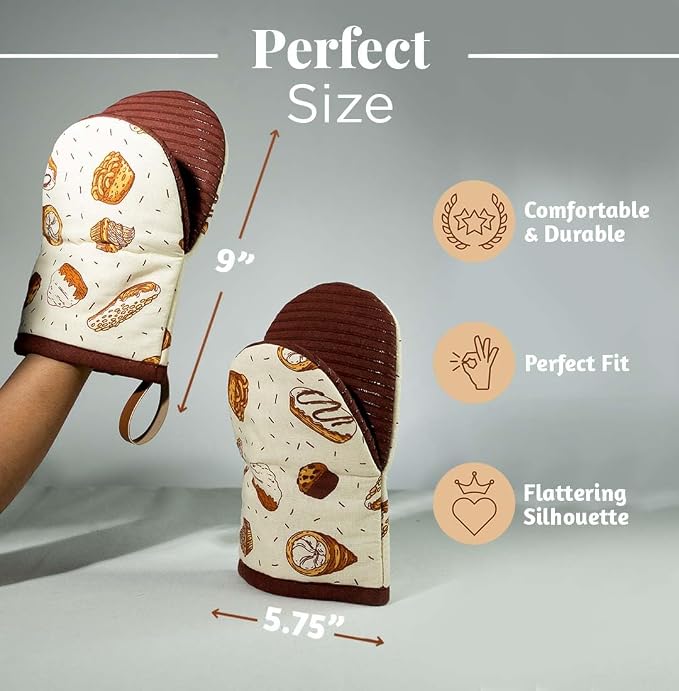 Folkulture Fall Oven Mitts, Bakery, Set of 2, Heat Resistant - (5.75"x9") | 100% Cotton, Non Slip, Silicone, Cute Striped Mini Mits with Hanging Loop, Kitchen Décor, Cooking Gifts, New Home Essentials