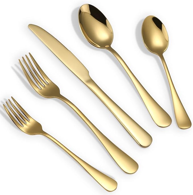 Gold Silverware Set for 4, Golden Flatware Cutlery Set 20 Piece | Premium Stainless Steel Tableware Set, Include Knife Fork and Spoon, Mirror Polished, Ready for Any Dinner or Weddings