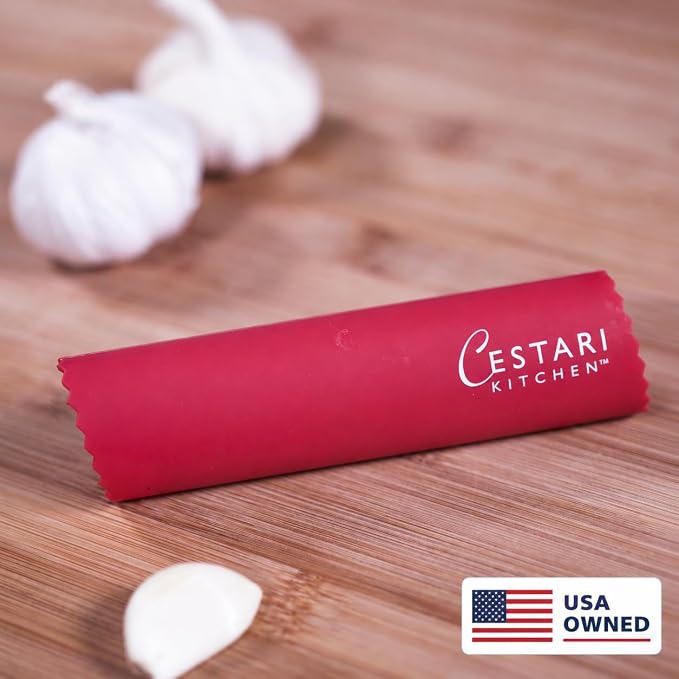 Cestari Silicone Garlic Peeler Roller Tube – Effortless Garlic Skin Remover | BPA-Free, Odor-Resistant, Dishwasher Safe Fast, Mess-Free Prep Kitchen Tool – Red, for Home Cooks and Chefs