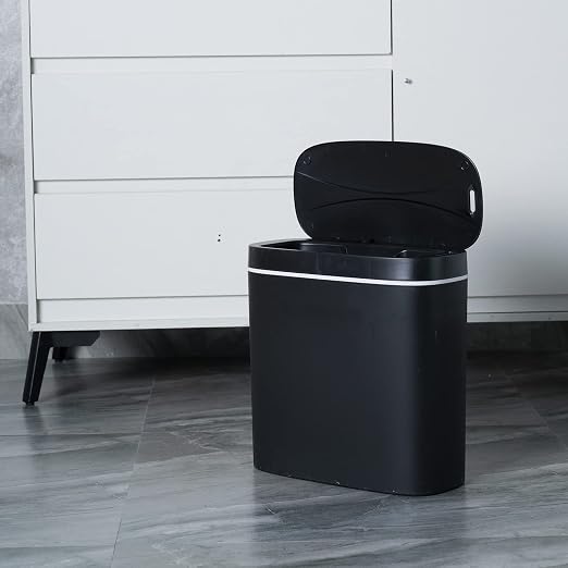 Sooyee 14 Liters Automatic Bathroom Trash Can with Lid, 3.6 Gallon Touchless Sensor Trash Can for Kitchen, Office, Bedroom, Bathroom, Living Room, Black Plastic