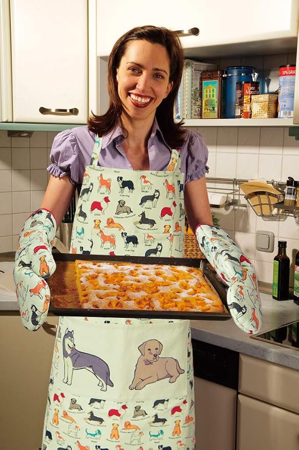 Oven Mitts Cotton Fashion Cute Dog Design 1 Pair | Heat Resistant Oven Gloves Safe Cooking Baking Grilling Barbecue Machine Washable Pot Holders (Dog Flower)