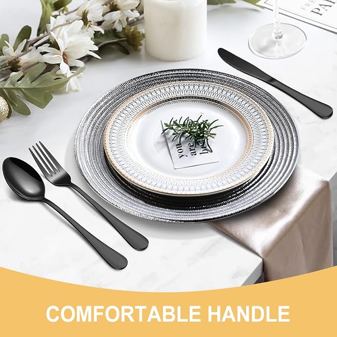 Black Silverware Set for 8, 40 Pieces Stainless Steel Flatware Cutlery Set, Mirror Polished Tableware Kitchen Utensil Set, Include Knives Spoons Forks, Dishwasher Safe (Shiny Black)