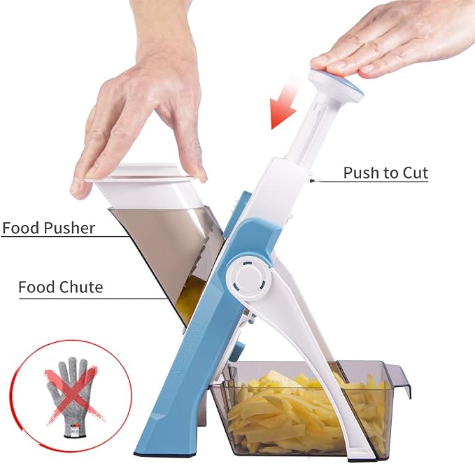ONCE FOR ALL Safe Mandoline Slicer, All in 1 Vegetables Slicer, Light Blue | Adjustable Thickness, Potato Slicer Veggie Chopper, Strips Julienne Dicer, French Fry Cutter, Dishwasher Safe, Kitchen Gift