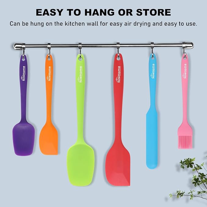 NileHome Silicone Spatula Set, 6 Pieces Food Grade Kitchen Utensils Heat Resistant Up to 600°F Dishwasher Safe BPA-Free Rubber Spatula for Scraping, Baking, Cooking, Mixing-Multicolor