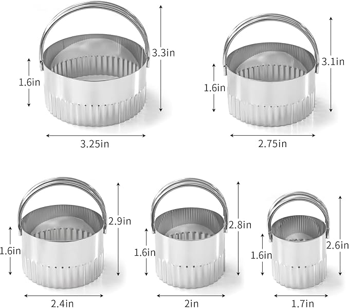 ALLTOP 5 Piece Round Biscuit Cutters with Handle, Stainless Steel Circle Cookie Cutter with Fluted Edge, Professional Baking Essential Tool for Pastry,Scone,Donut
