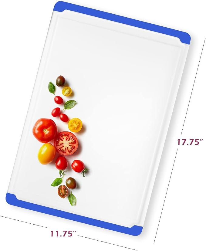 Extra Large Plastic Cutting Board for Kitchen - Blue 18-Inch Dishwasher Safe Chopping Board, Reversible Cutting Board with Juice Groove + Non Slip Feet for Meat, Fruit, Vegetables by Belwares