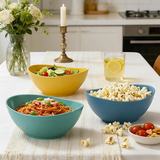 65 OZ Wheat Straw Bowls Set of 4, Large Unbreakable Salad Bowls, Microwave & Dishwasher Safe Big Serving Bowl, Plastic Kitchen Bowl for Popcorn, Cereal, Soup and Ramen (Multicolor)