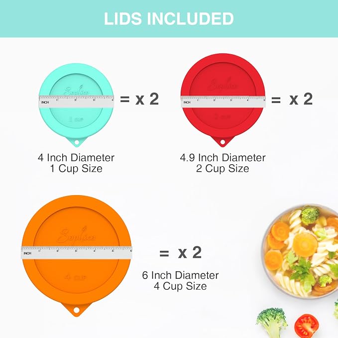 SOPHICO Round Silicone Lids Replacement for Pyrex/Anchor Hocking Glass 6Pk | Food Grade Silicone, Leakproof、Airtight Lids, Dishwasher Microwave Safe