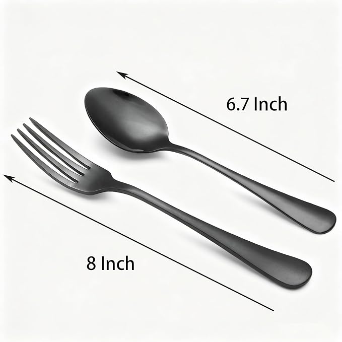24 Piece Black Forks and Spoons Silverware Set for 12, Food Grade Stainless Steel Dinner Forks and Spoons(6.7 Inch) Black Silverware Set, Heavy-Duty Cutlery Set, Dishwasher Safe