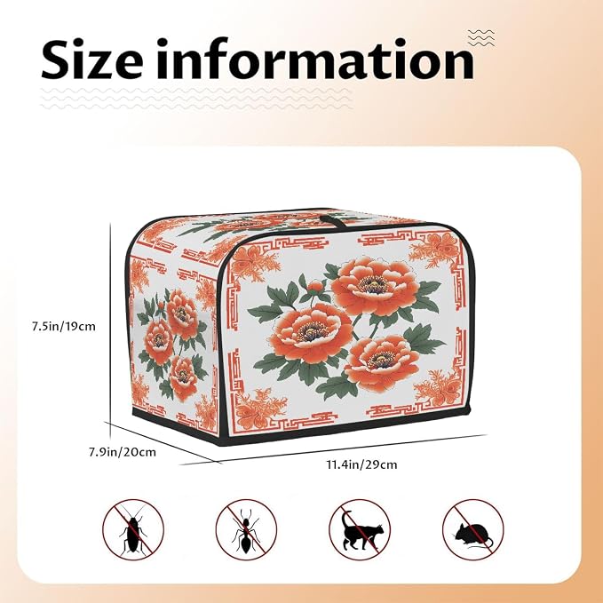 2 Slice Toaster Cover Red Peony Flowers Toaster Covers Two Slice Wide Slot Waterproof and Dustproof Covers for Wide Slot Toasters and Small Appliances Kitchen Decor Gifts
