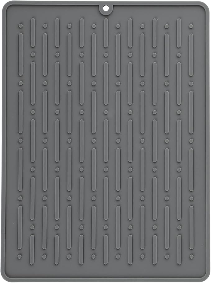 Dish Drying Mats, Heat-resistant Silicone Mat for Kitchen Counter, Non-Slip Dish Dry Mat Dishwasher Safe Small, Gray
