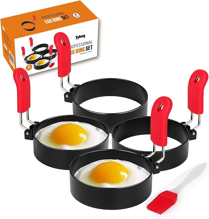 3-Inch Non-Stick Egg Rings for Frying Eggs, 4-Pack Stainless Steel Egg Ring & Pancake Mold Set, Professional Round Egg Cooker Rings for Griddle, Skillet, and Blackstone Grill
