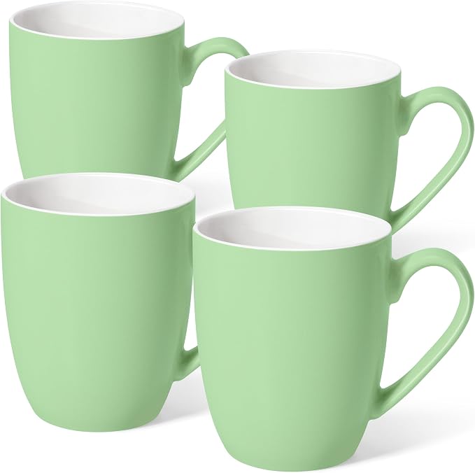 Urbanstrive 16 oz Large Coffee Mugs Set of 4 Ceramic Coffee Mug White Coffee Cups Tea Cups Idea Gift for Women Men House Warming Gifts New Home Office, Mint Green 4 Pack