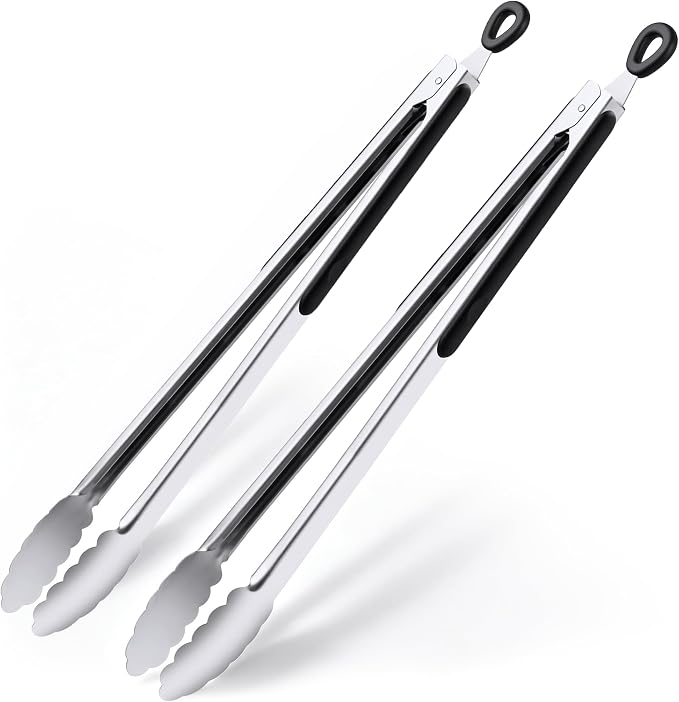 Grill Tongs, 17 Inch Extra Long Stainless Steel BBQ Tongs (17", 2PCS) | For Cooking/Serving/Grilling | Heat-Resistant | Dishwasher Safe