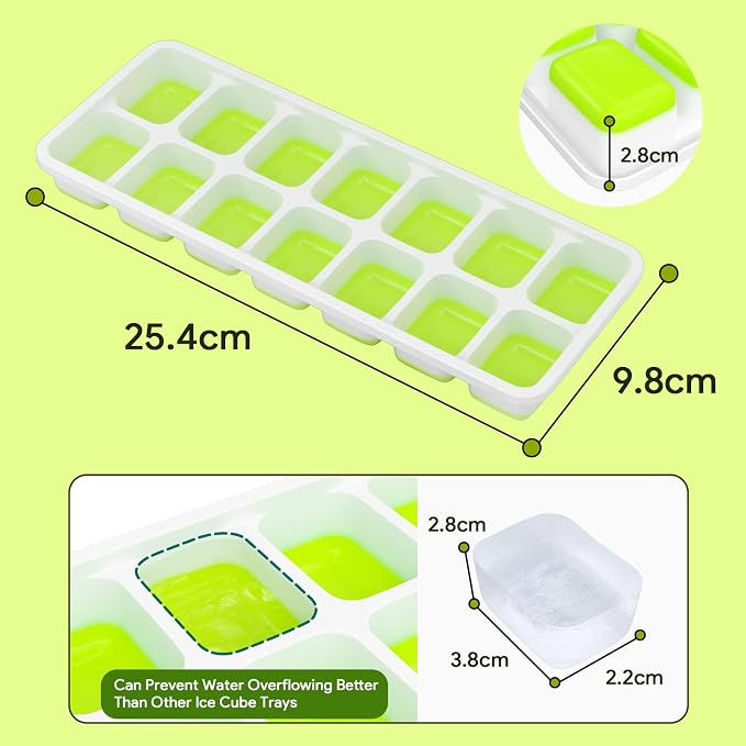 Ice Cube Trays 4 Pack, Airabc Silicone Ice Cube Trays with Removable Lid, Easy-Release Flexible 14-cube Ice Trays, LFGB Certified and BPA Free, Stackable Ice Trays with Covers for Cocktail, Freezer | Space-saving and stackable, LFGB certified and BPA f...