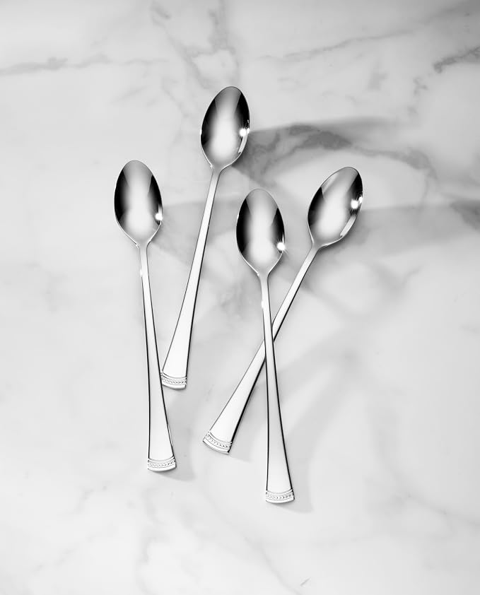 Lenox Portola Iced Tea Spoons Silverware Set for 4, Flatware | mirror finish | long handle | dishwasher safe, cutlery set for kitchen and dining, utensil set, kitchen essentials