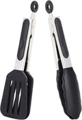 7 Inch Mini Silicone Serving Tongs with Silicone Tips Set of 2 | Stainless Steel Handle, Non-Scratch, Heat Resistant
