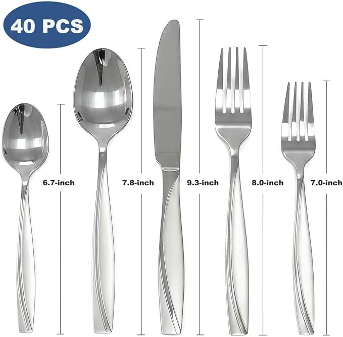 40-Piece Stainless Steel Silverware Set for 8 | Grade 430 Classic Pattern Flatware Set, Heavy Fork Spoon Knife Set for Home, Restaurant, Apartment, Hotel, Dishwasher Safe