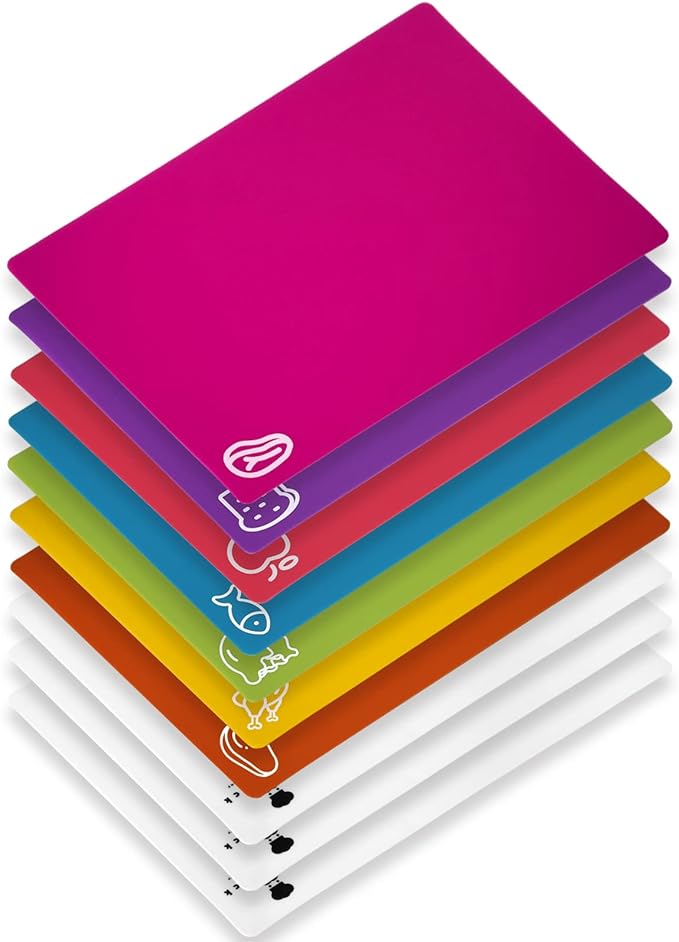 10 Pieces Flexible Cutting Boards, BPA Free Plastic Cutting Boards for Kitchen, Non Slip Cutting Mat for Meat and Vegetables