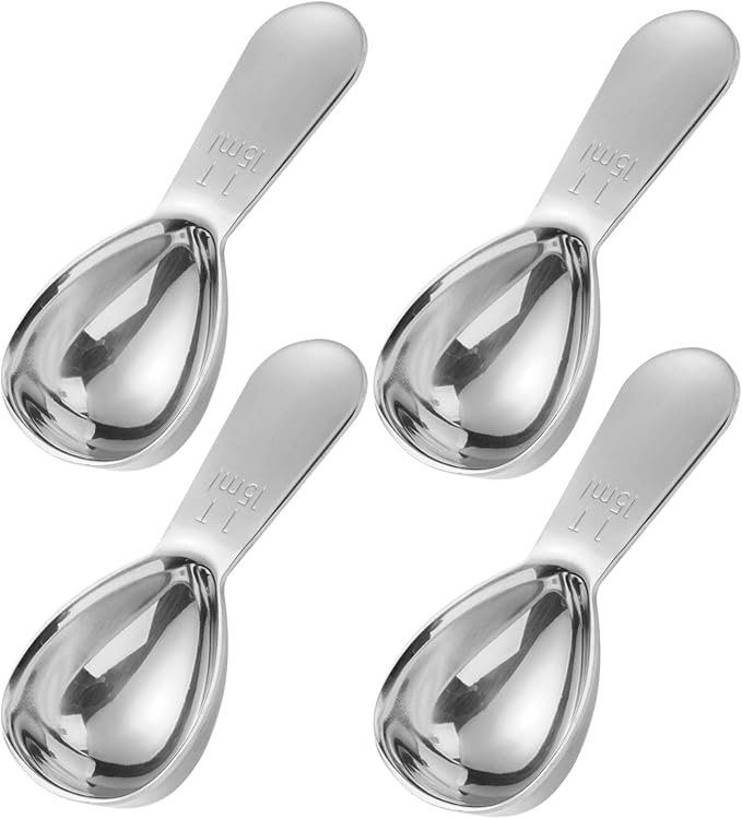 4 Pack 15ml (1 Tablespoon) 304 Stainless Steel Coffee Scoop, Short Handle Measuring Spoon for Ground Coffee/Beans, Fits in Canisters (4)