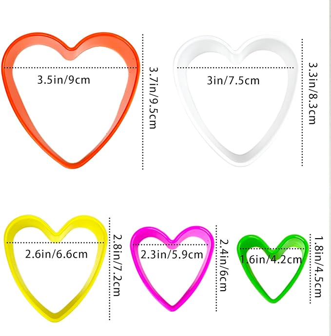 Cookie Biscuit Cutter Set, Two Side Cookie Cutters Plastic Set Multi-size Cake Fruit Vegetable Shapes Cutter Random color (Heart Shaped, 5 Pack)