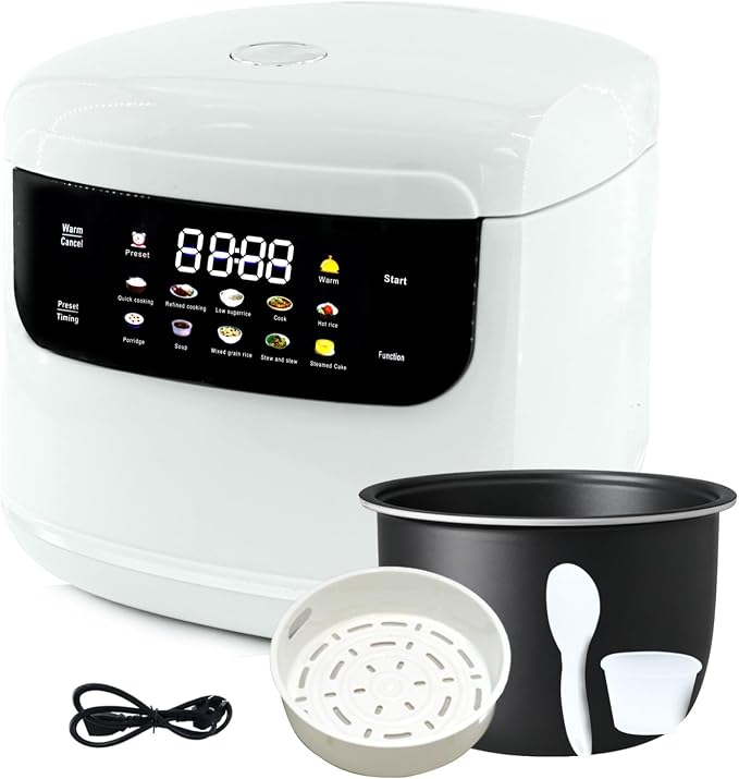 10 Functions Small 2L Rice Cooker,6 Cups Cooked/3-4 Cups Uncooked | Mini Rice Maker Non-Stick Inner Pot for1-4 People,24H Timer Delay and Keep Warm for Dorm,Office,Travel Kitchen Small Families