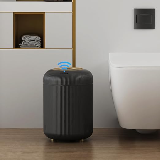 URALFA Motion Sensor Bathroom Trah Can, Automatic Touchless Trash Can | 3 Gallon Bathroom Garbage Can with Lid, Smart Trash Bin for Bedroom, Office, Restroom, Removable Legs, Black and Gold