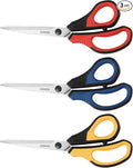 QMVESS 8.5" Scissors All Purpose 3 Pack, Ultra Sharp 2.5mm Thick Blade Scissors for Office, Professional Ergonomic Comfort Grip for Office School Home Fabric Sewing DIY Craft Cutting General Use