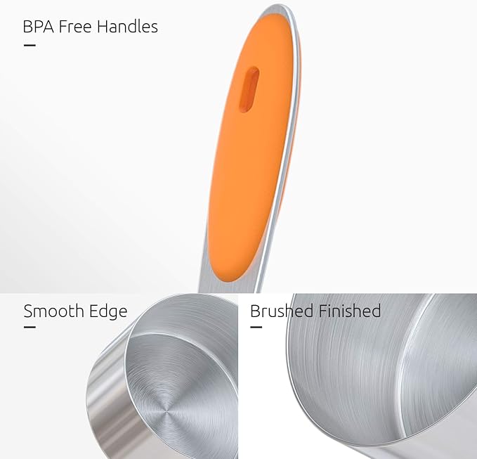 U-Taste Measuring Cups Spoons Set, 18/8 Stainless Steel, 10Pcs, Orange | Upgraded Thickened Handle, Reinforced Welded Joints, Nested Stackable Design, Metal Measure Set for Kitchen Baking Cooking