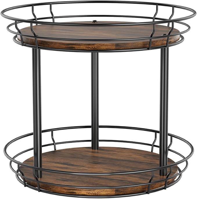 LAMU 10'' Lazy Susan Turntable Organizer, 2 Tier Round Rotating Spice Rack Organization for Kitchen Cabinet and Countertop, Wooden Lazy Susan for Table Top, Pantry, Bathroom, Vanity, Home Decor