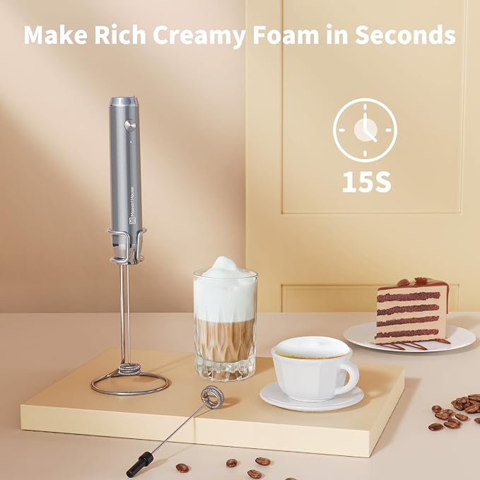 Maestri House LunaFro Rechargeable Milk Frother,Stand & 2 Detachable Whisks | 8000RPM Turbo Motor, 1200mAh lithium battery, Handheld Milk Frother for Lattes, Cappuccino, Matcha & Powdered Supplements