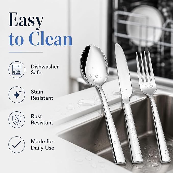 12-Piece Stainless Steel Silverware Set for 4, Mirror Polished Flatware Set Includes 4 Dinner Knives, 4 Dinner Forks & 4 Dinner Spoons, Dishwasher Safe Cutlery Set for Home Kitchen Restaurant