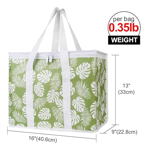 Bodaon 1-Pack Insulated Reusable Grocery Shopping Bags, X-Large Picnic Cooler Bag with Top Cold, Green-Leaf