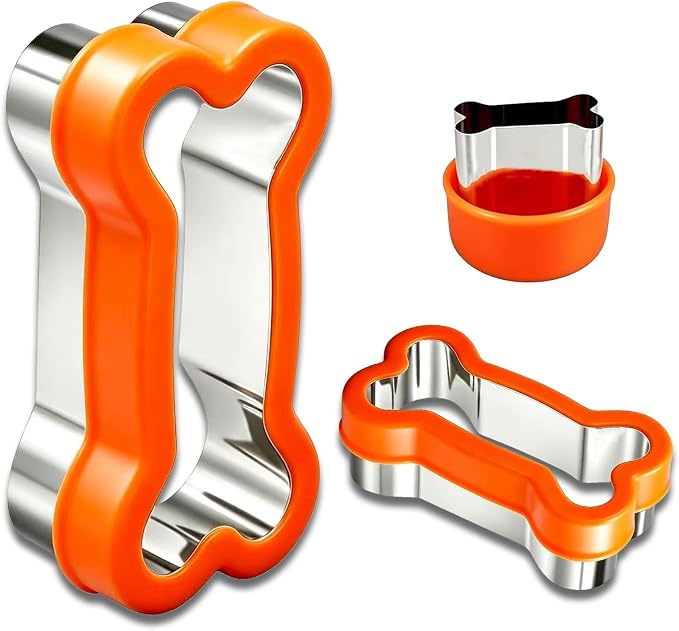 3 Pcs Dog Bone Cookie Cutters, Stainless Steel Biscuit Cutters Set | Large 4.45" Medium 2.95" Mini 1.53" Sizes, Perfect for Homemade Pet Treats and Snacks, with Storage Lid