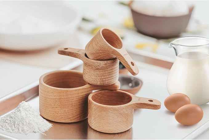 Wooden Measuring Cups and Spoons Set, 10 Piece, Handcrafted | Measuring Cup with Tablespoon Teaspoon Measuring Spoons, For Dry Ingredients, Natural Beech Wood, For Cooking Baking